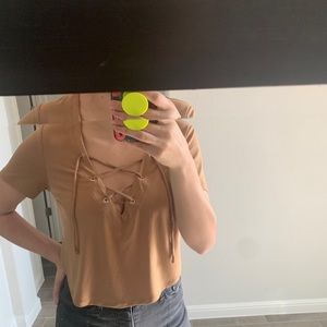 Tan Express Criss Cross Top